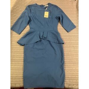 Elegant Blue Peplum Dress- M
